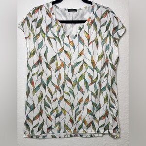 Women's Ofeedan Colorful Elongated Leaf Pattern T Shirt Size Medium